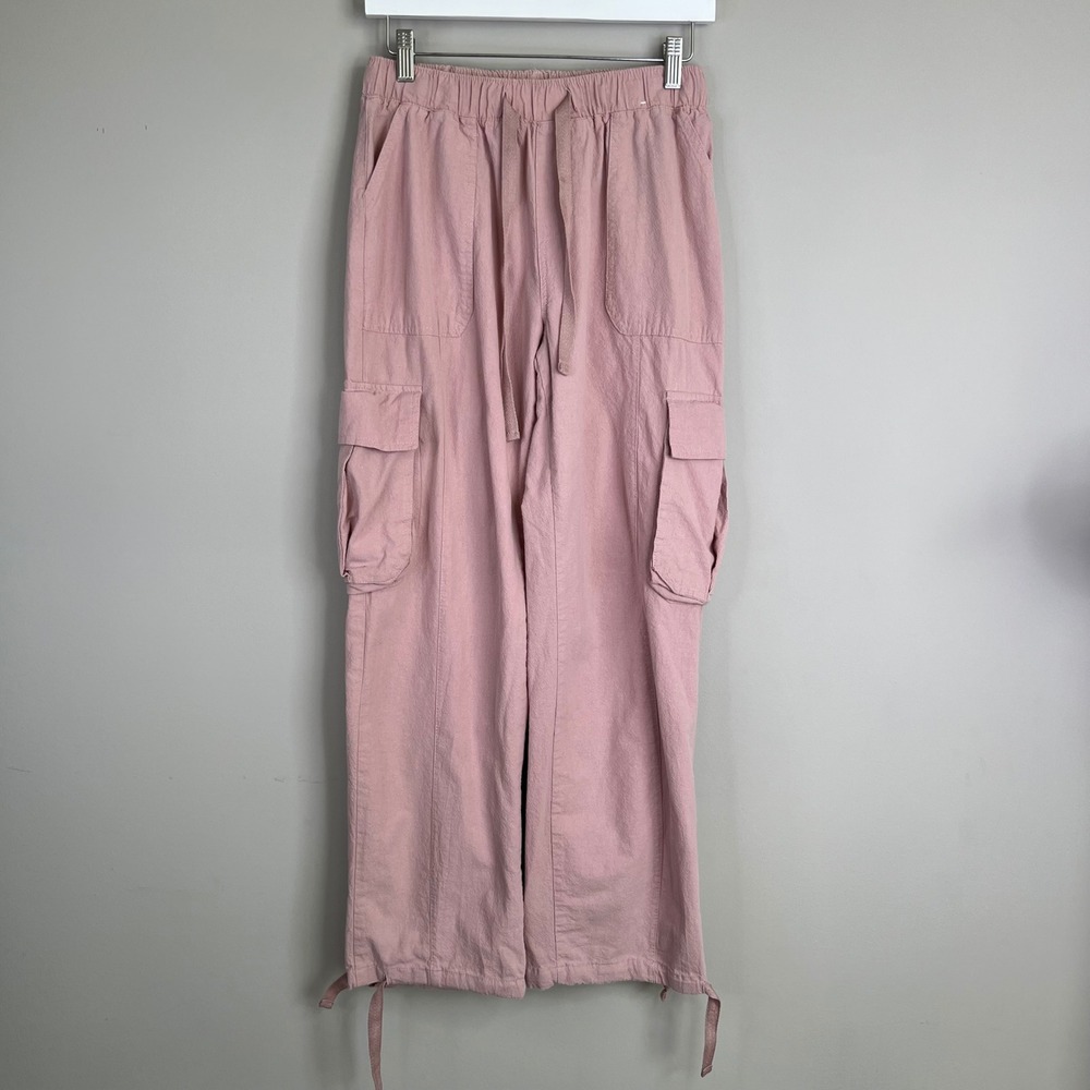 Blush Pink Cotton Cargo Pants Soft Utility Drawstring Rachel Paige S